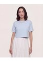 Camiseta Crop Manga Corta  Para Mujer Azul Ostu de Ostu