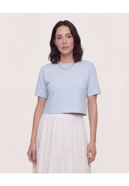 Camiseta Crop Manga Corta  Para Mujer Azul Ostu