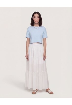 Camiseta Crop Manga Corta  Para Mujer Azul Ostu