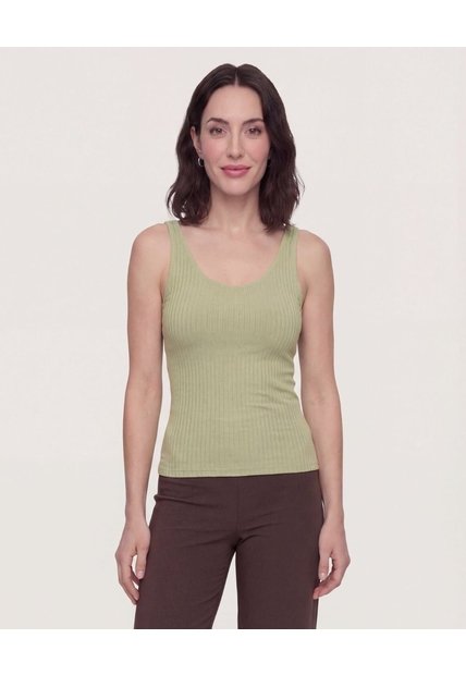 Camiseta Manga Sisa Escotada  Para Mujer Verde Ostu