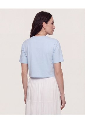 Camiseta Crop Manga Corta  Para Mujer Azul Ostu