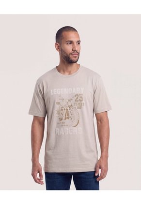 Camiseta Regular Estampado Moto Para Hombre Café Ostu