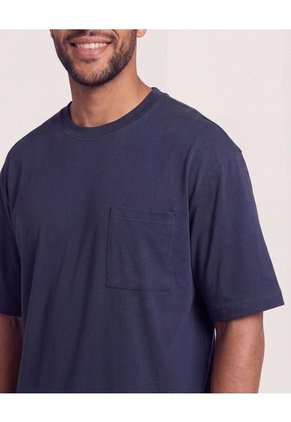 Camiseta Oversize Con Bolsillo  Para Hombre Azul Ostu