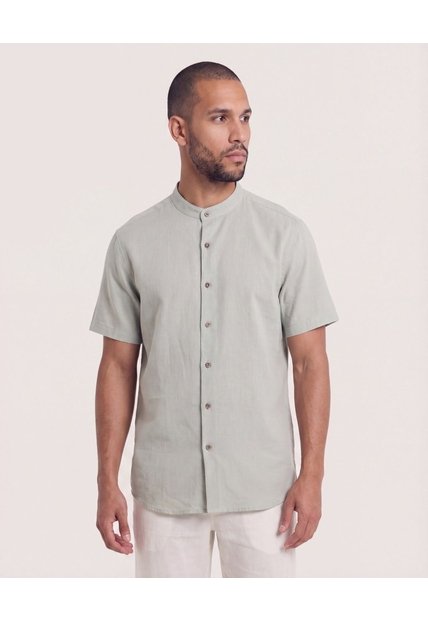 Camisa Manga Larga Con Bolsillo  Para Hombre Gris Ostu