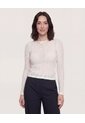 Camiseta Textura Malla Manga Larga  Para Mujer Crema Ostu de Ostu