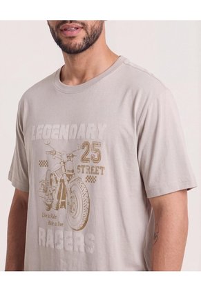 Camiseta Regular Estampado Moto Para Hombre Café Ostu