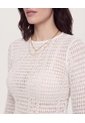 Camiseta Textura Malla Manga Larga  Para Mujer Crema Ostu de Ostu