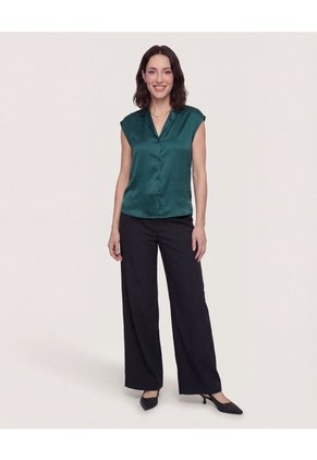 Camisa Satinada Sin Mangas Para Mujer Verde Ostu