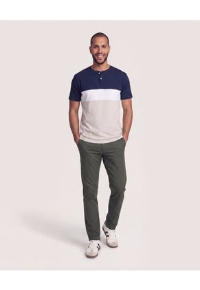Camiseta Henley Bloques Color  Para Hombre Azul Ostu