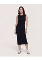 Vestido Midi Ajustado Manga Sisa  Para Mujer Negro Ostu de Ostu
