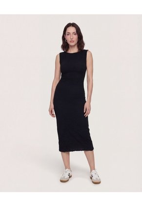 Vestido Midi Ajustado Manga Sisa Para Mujer Negro Ostu