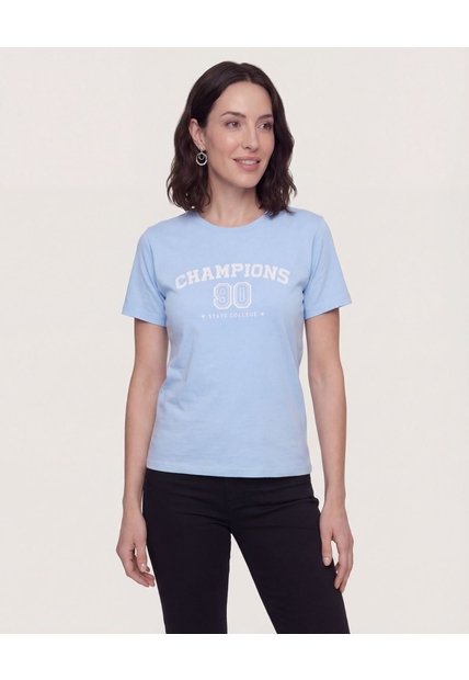 Camiseta Basica Screen  Para Mujer Celeste Ostu