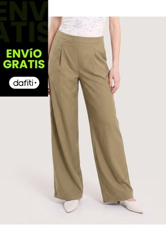 Pantalón Wide Leg Resortado  Para Mujer Verde Ostu Ostu