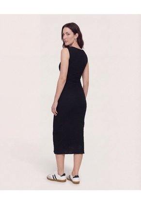 Vestido Midi Ajustado Manga Sisa Para Mujer Negro Ostu