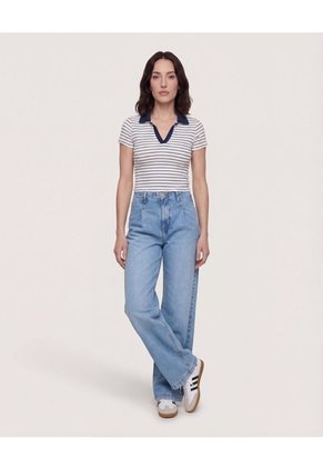 Polo Cropped Para Mujer Azul Ostu