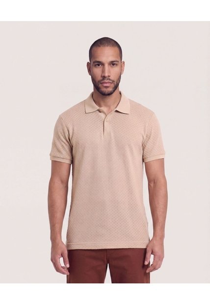 Polo Texturizada Manga Corta  Para Hombre Café Ostu