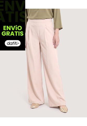 Pantalón Wide Leg Resortado  Para Mujer Beige Ostu Ostu