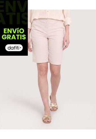 Bermuda Casual Con Bolsillos Estampada  Para Mujer Beige Ostu Ostu