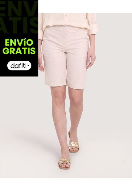 Bermuda Casual Con Bolsillos Estampada  Para Mujer Beige Ostu