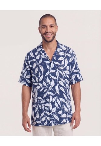 Camisa Resort Estampada  Para Hombre Azul Ostu Ostu