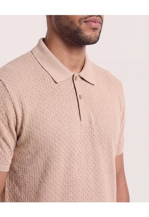 Polo Texturizada Manga Corta  Para Hombre Café Ostu