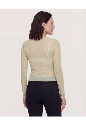 Camiseta Manga Larga En Mesh  Para Mujer Verde Ostu