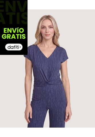 Enterizo Cuello V  Para Mujer Azul Ostu Ostu