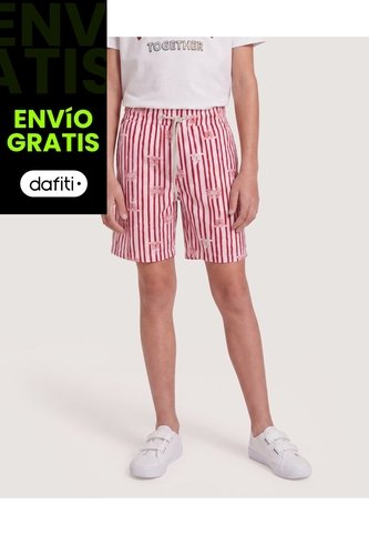 Pantaloneta De Baño Rayas Playeras Para Niño  Infantil Niño Rojo Ostu Ostu