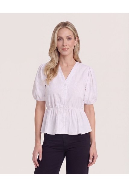 Blusa Manga Corta Texturizada  Para Mujer Blanco Ostu