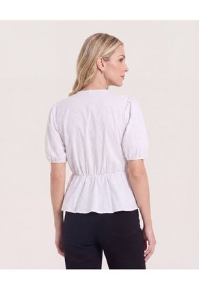 Blusa Manga Corta Texturizada  Para Mujer Blanco Ostu