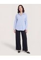 Camisa Manga Larga A Rayas  Para Mujer Azul Ostu de Ostu