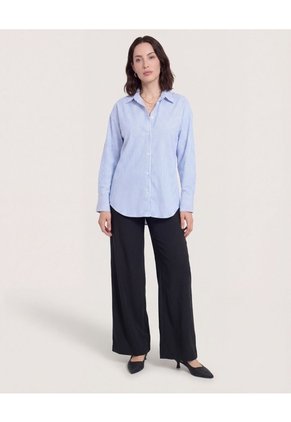 Camisa Manga Larga A Rayas  Para Mujer Azul Ostu