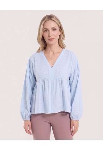 Blusa Manga Larga Escote En V  Para Mujer Azul Ostu Ostu