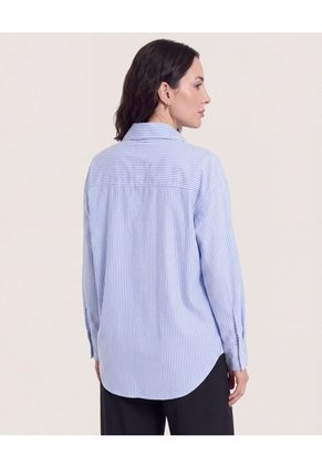 Camisa Manga Larga A Rayas  Para Mujer Azul Ostu