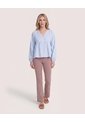 Blusa Manga Larga Escote En V  Para Mujer Azul Ostu de Ostu