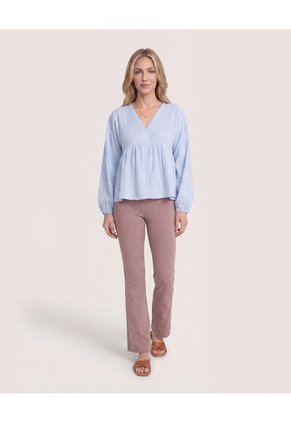 Blusa Manga Larga Escote En V  Para Mujer Azul Ostu