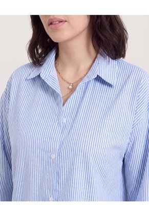 Camisa Manga Larga A Rayas  Para Mujer Azul Ostu
