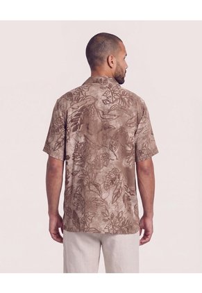 Camisa Resort Estampada  Para Hombre Café Ostu