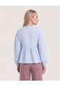 Blusa Manga Larga Escote En V  Para Mujer Azul Ostu de Ostu