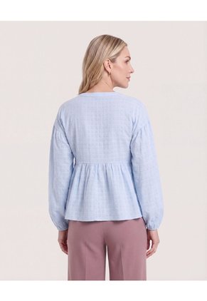 Blusa Manga Larga Escote En V  Para Mujer Azul Ostu