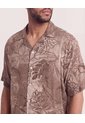 Camisa Resort Estampada  Para Hombre Café Ostu de Ostu