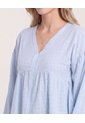 Blusa Manga Larga Escote En V  Para Mujer Azul Ostu de Ostu