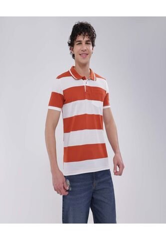 Polo Para Hombre Cuello Tejido Con Bolsillo Color Terracota Marca Ostu #60110681 Ostu