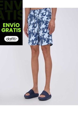 Pantaloneta De Baño Estampada  Para Hombre Azul Ostu Ostu