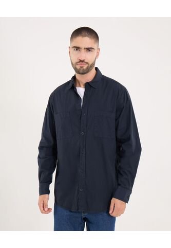 Camisa  Para Hombre Manga Larga Con Bolsillo Cuello Casual M Color Negro Marca Ostu #60010816 Ostu