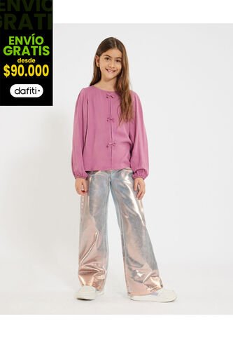 Jean Para Niña Wide-Leg Color Azul Claro Marca Ostu #90160082 Ostu