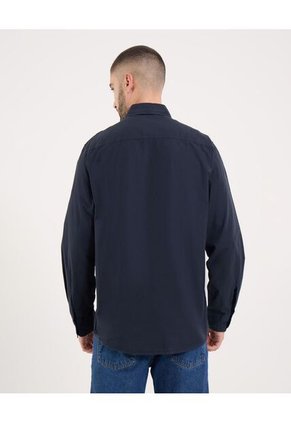 Camisa  Para Hombre Manga Larga Con Bolsillo Cuello Casual M Color Negro Marca Ostu #60010816