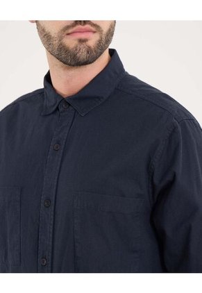 Camisa  Para Hombre Manga Larga Con Bolsillo Cuello Casual M Color Negro Marca Ostu #60010816