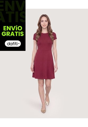 Vestido Escote Ojal Manga Casco  Para Mujer Vino Ostu Ostu