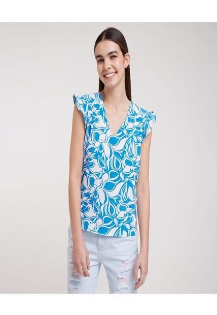 Blusa Para Mujer Manga Corta Color Azul  Marca Ostu #40120720